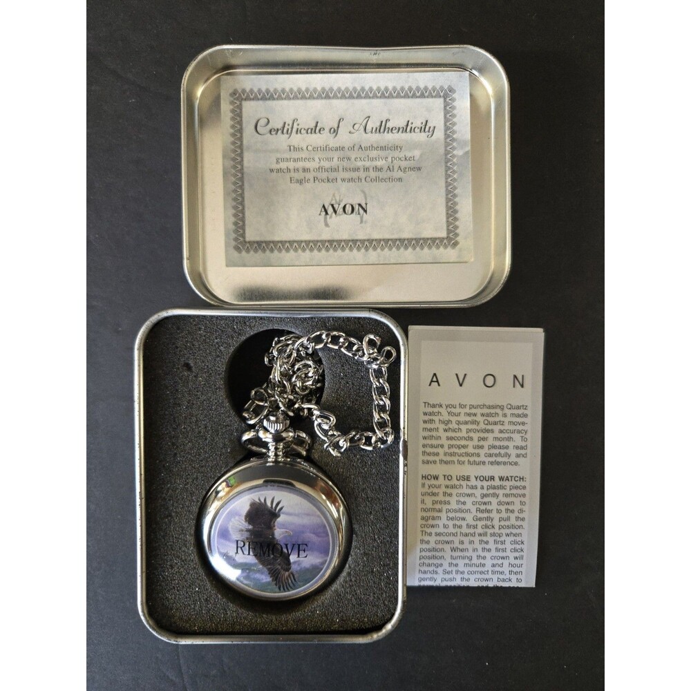 Al Agnes Exclusive Edition Avon "Majestic Flight" Eagle Silver Tone Pocket Watch